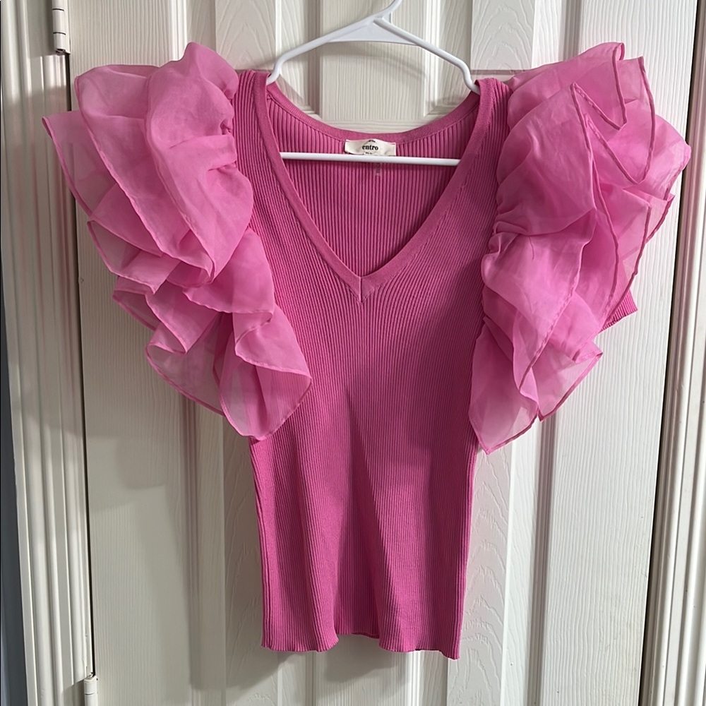 Pink Ruffled Sleeve Top